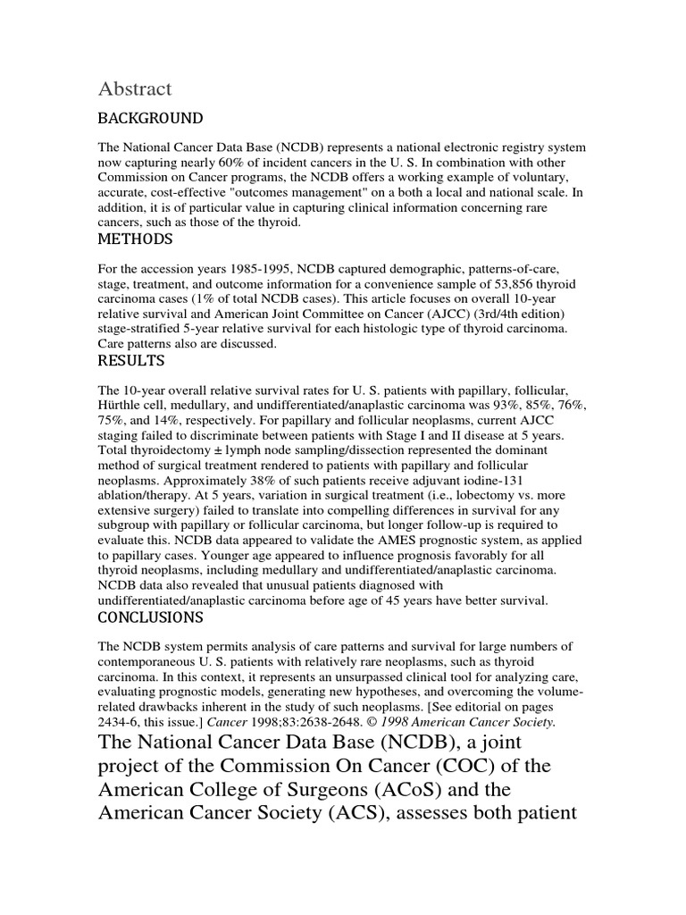 A National Cancer Data Base Report On 53,856 Cases of Thyroid Carcinoma ...