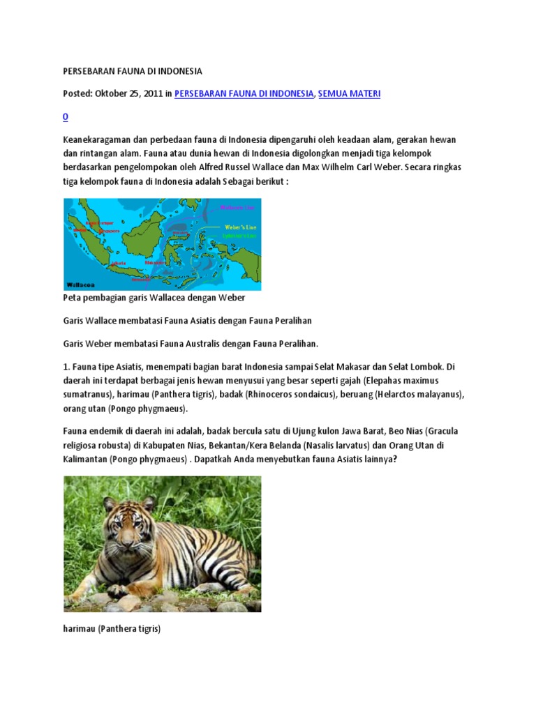 Fauna Yang  Terdapat Di  Indonesia  Bagian Barat Adalah 