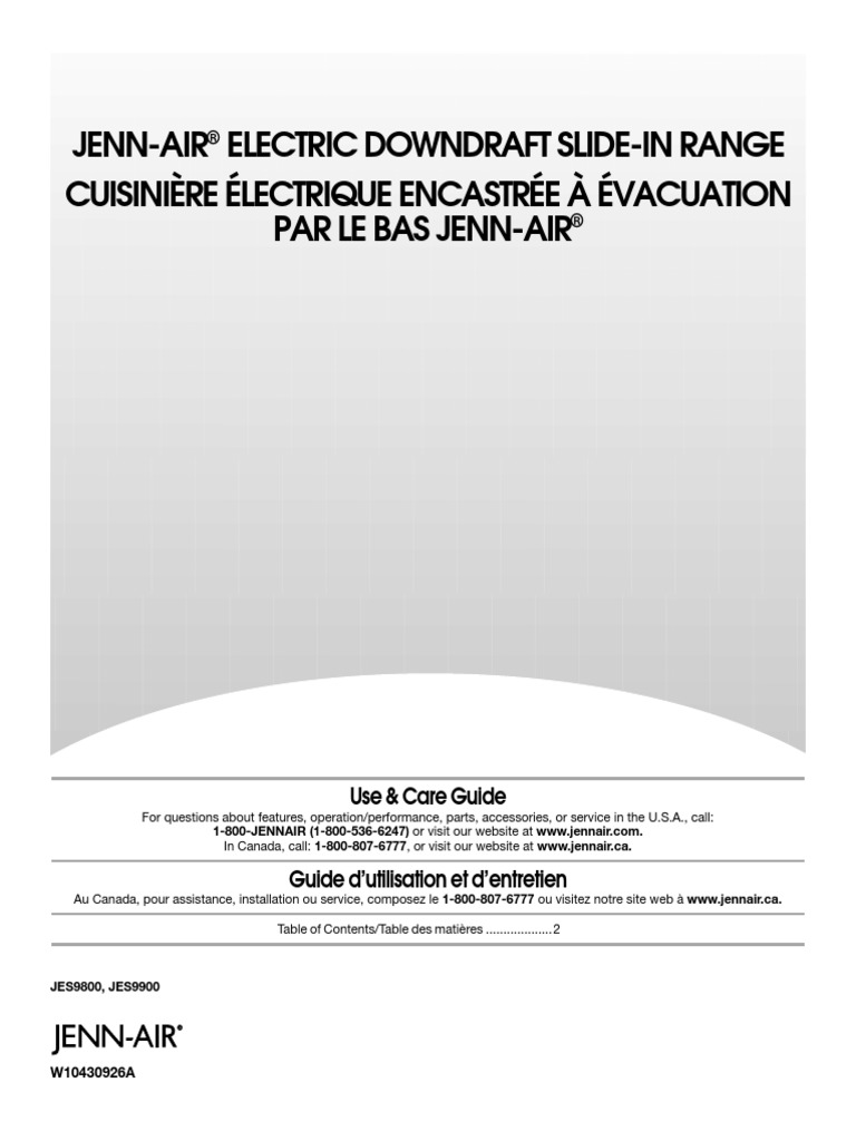 JennAir Electric Downdraft Slidein Range User Manual Batterie de cuisine Cuisinière (appareil)