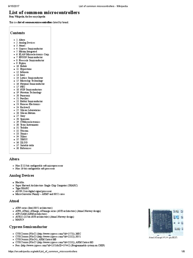 List of Common Microcontrollers Wikipedia PDF Pic Microcontroller