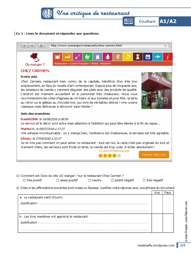 Critique du restaurant Chez Carmen | PDF | Restaurants | Nourriture et ...