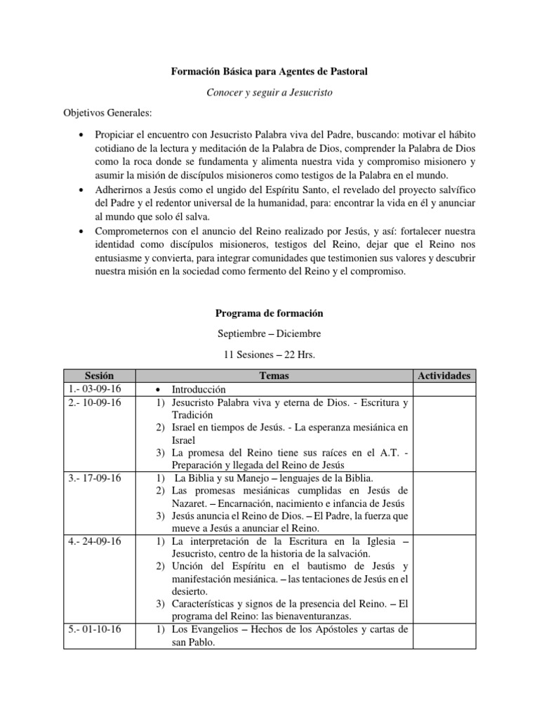 Formación Básica para Agentes de Pastoral | PDF | Cristo (título ...