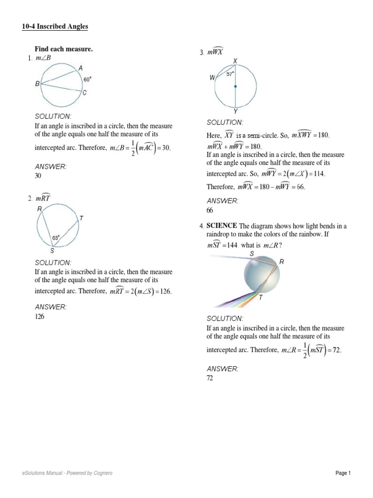 worksheet Inscribed Angles Worksheet Answers 10 4 inscribed angles circle angle