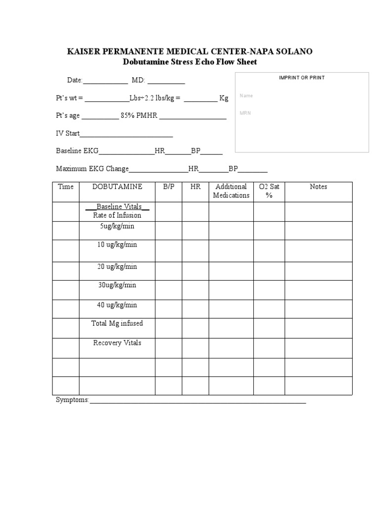 Dobutamine Stress Echo Flow Sheet | PDF