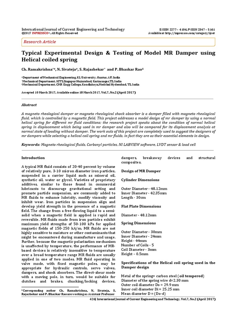 Typical Experimental Design & Testing of Model MR Damper Using | PDF ...