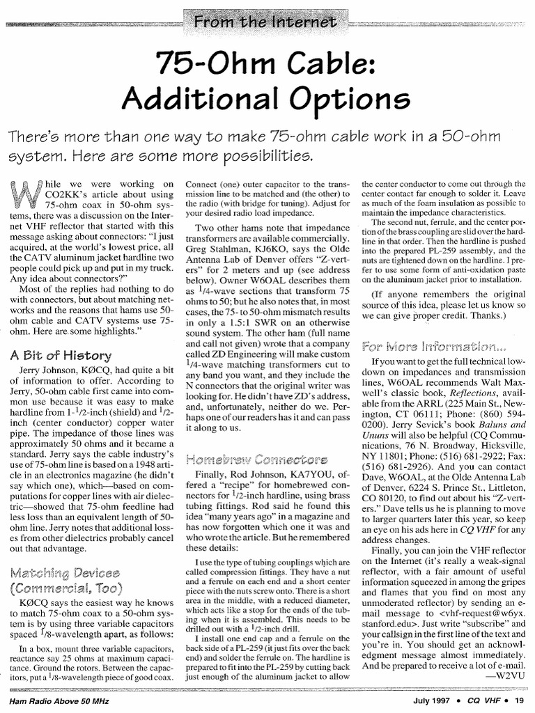 75Ohm Cable Additional Options PDF Coaxial Cable Electronics
