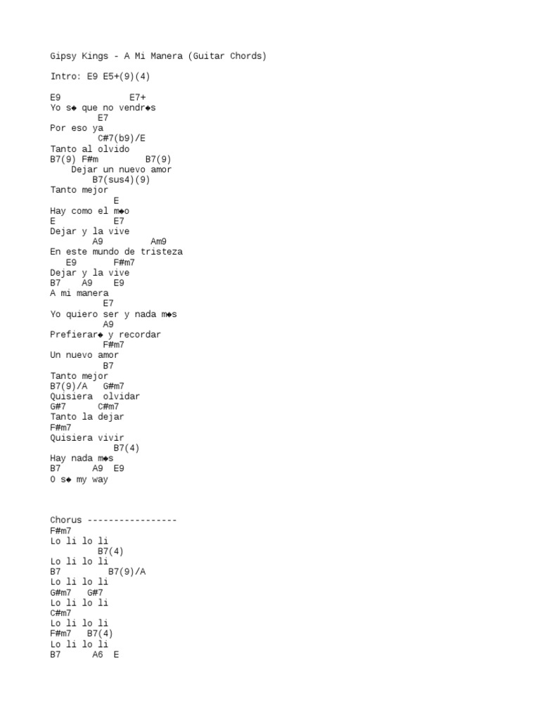Chords Gipsy Kings A Mi Manera
