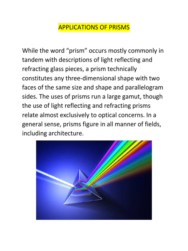 Applications of Prisms Prism Optics