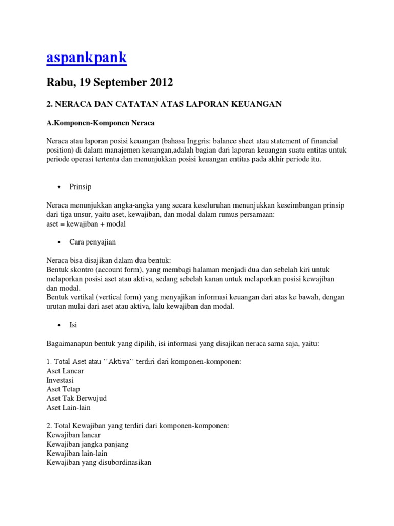 Laporan Posisi Keuangan Dalam Bahasa Inggris Seputar Laporan