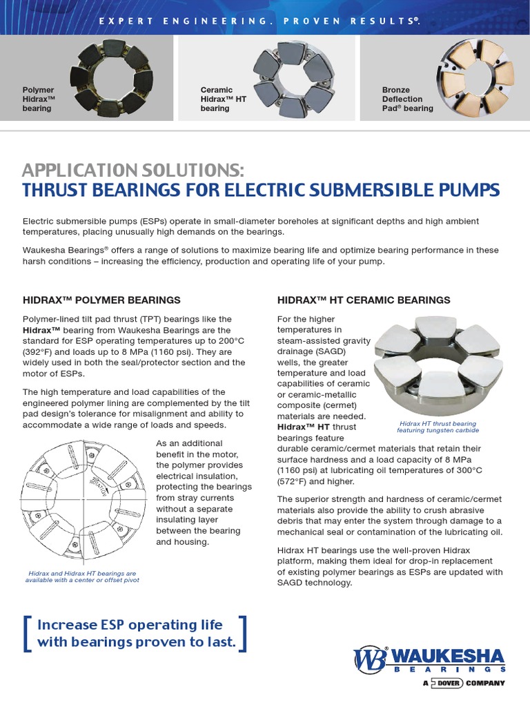 Waukesha Bearings Thrust Bearings For ESPs A4 PDF Bearing