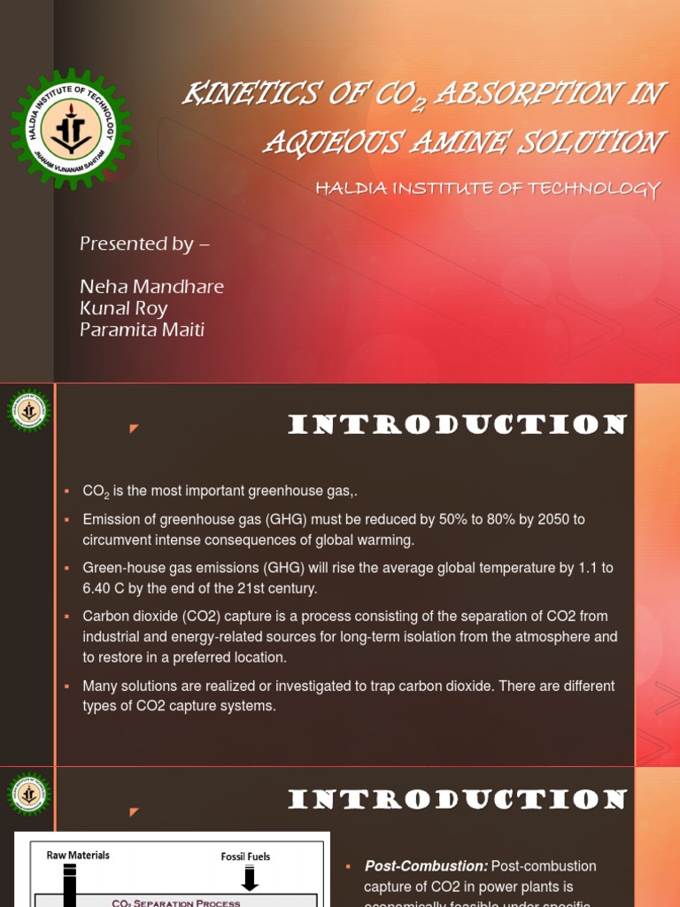 Kinetics of Co Absorption in Aqueous Amine Solution: Haldia Institute ...
