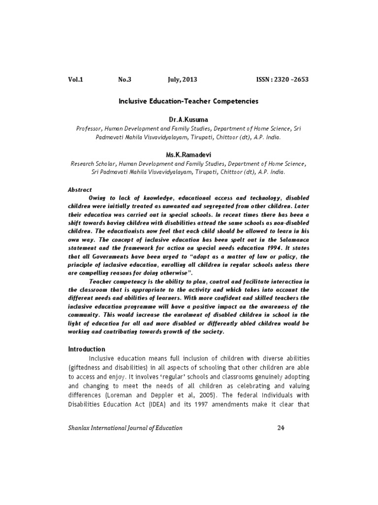 Teacher Competencies for Inclusive Education | PDF | Inclusion ...