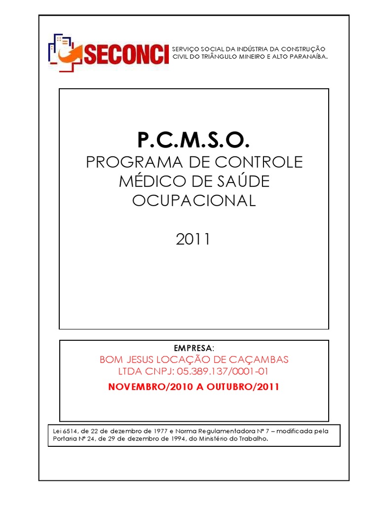 Pcmso Modelo Pdf Terapia Ocupacional Remédio