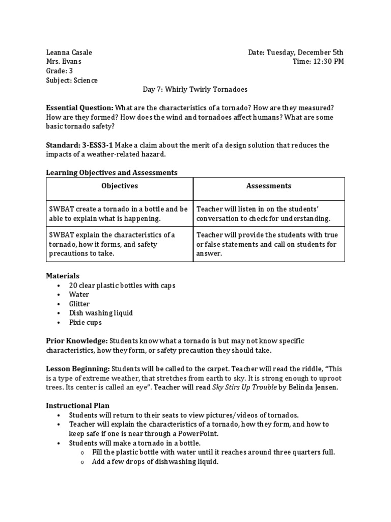 tornado lesson plan Tornadoes Earth Sciences