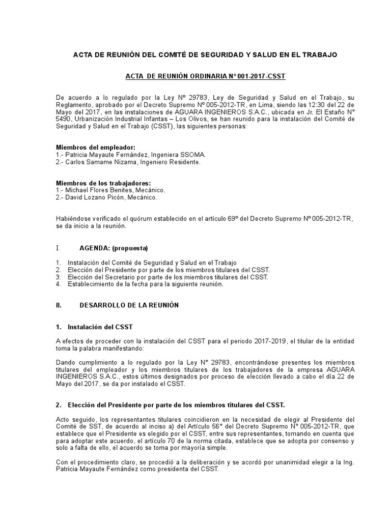 Modelo De Acta De Reunion , Cómo redactar un acta de reunión: partes de ...