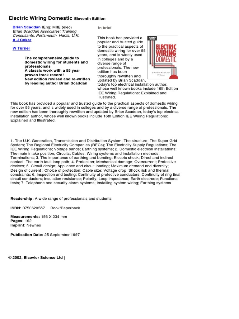 Electric Wiring Domestic Brian Scaddan Associates Training