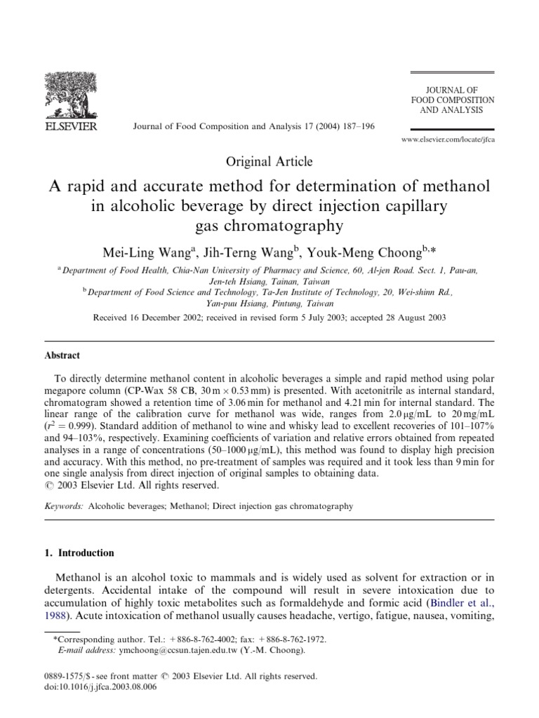 Concentration of Methanol and Ethanol in Alcoholic Drink by GC PDF
