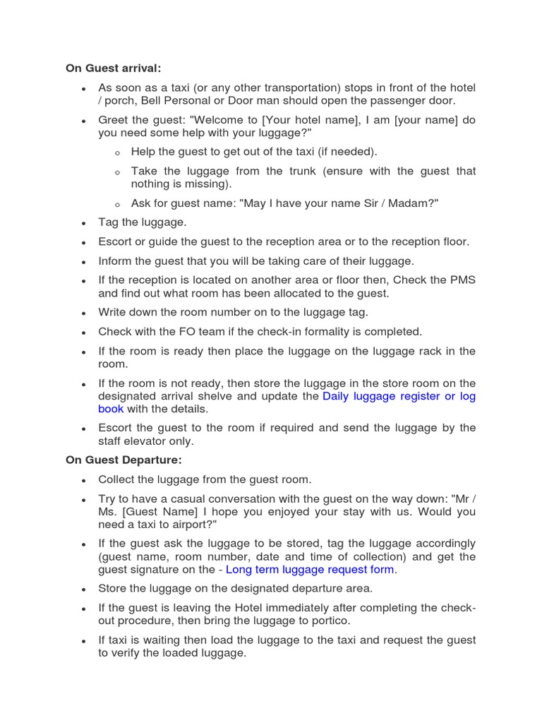 Guest Arrival and Departure Luggage Handling Procedures PDF