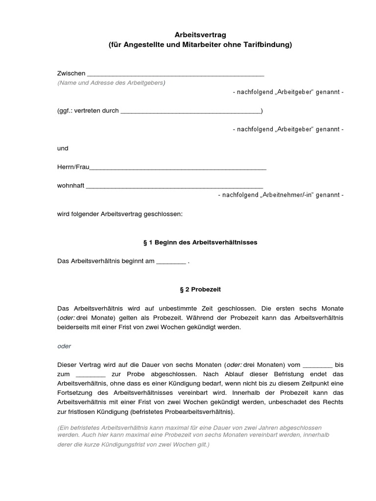 Arbeitsvertrag Muster | PDF