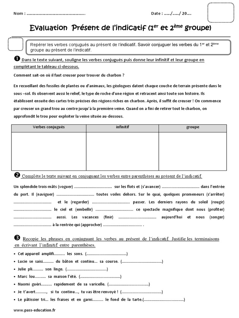 Evaluation Cm2 Verbe Infinitif Groupe Verbes Du 1er Et 2ème Groupe Présent de L'indicatif Cm2 Evaluation Bilan  PDF | PDF | Verbe | La nature