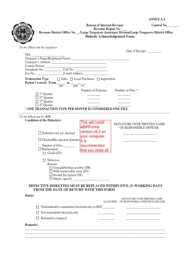 Vat Relief Bir Transmittal Form Annex A 1 PDF PDF Computing