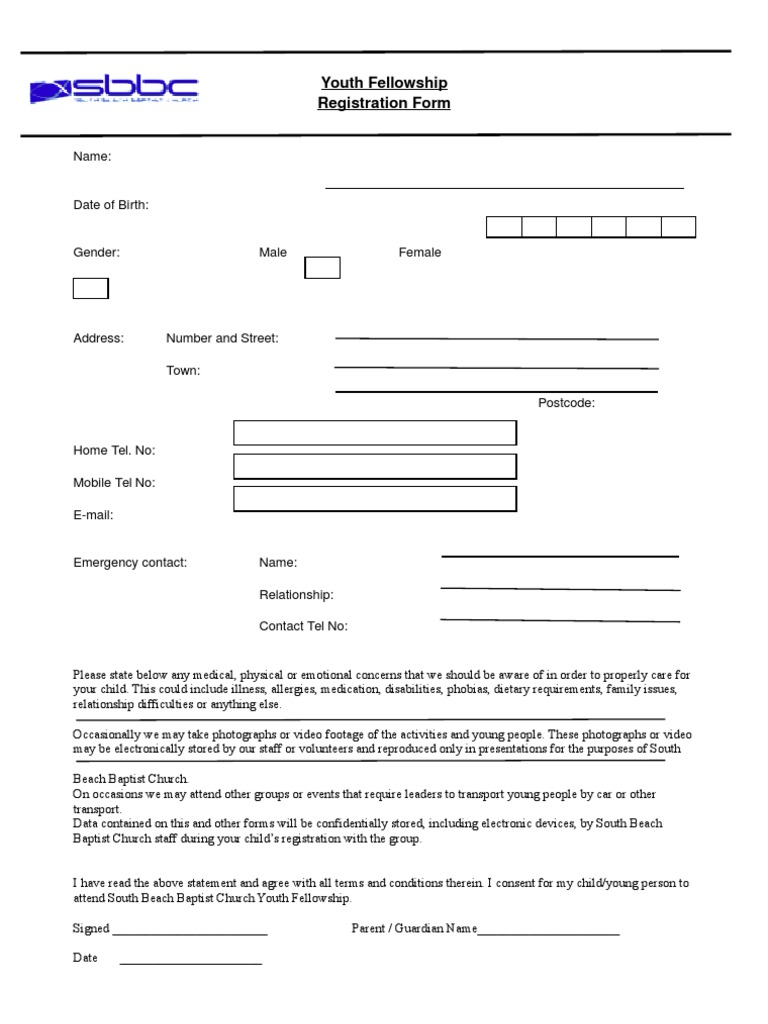Youth Fellowship Registration Form | PDF | Wellness