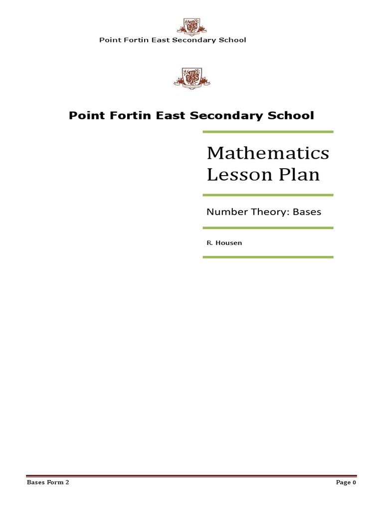 Mathematics Lesson Plan Point Fortin East Secondary School PDF