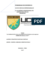 La Calidad de Servicio y La Satisfacción Del Cliente en La Empresa Fabricam - Huánuco - 2017