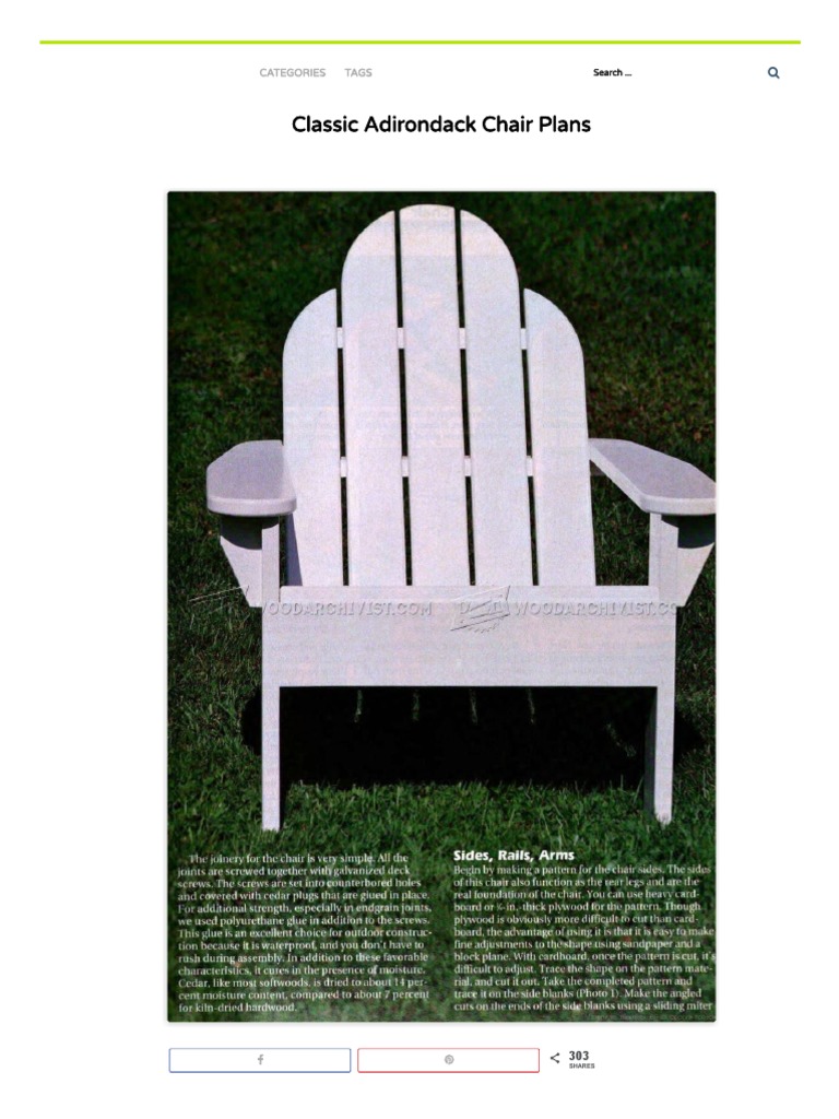 Classic Adirondack Chair Plans • WoodArchivist
