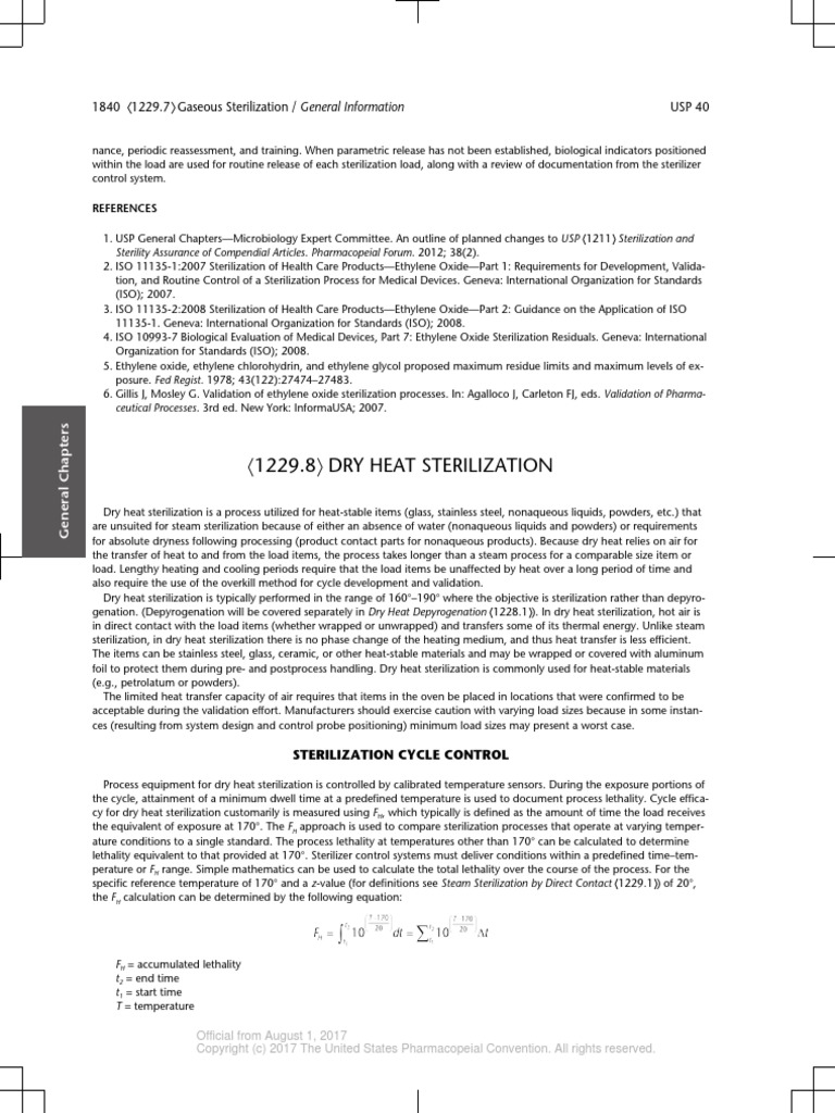 USP 1229.8 Dry Heat Sterilization PDF Sterilization (Microbiology