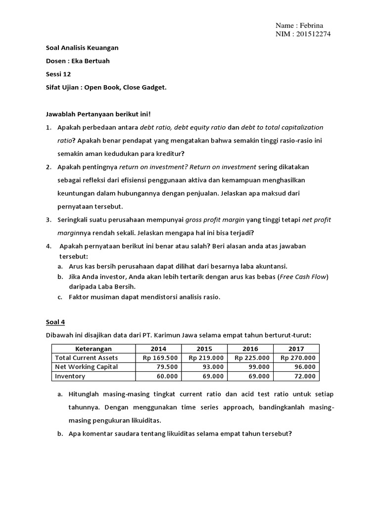 Soal Analisis Keuangan 1217