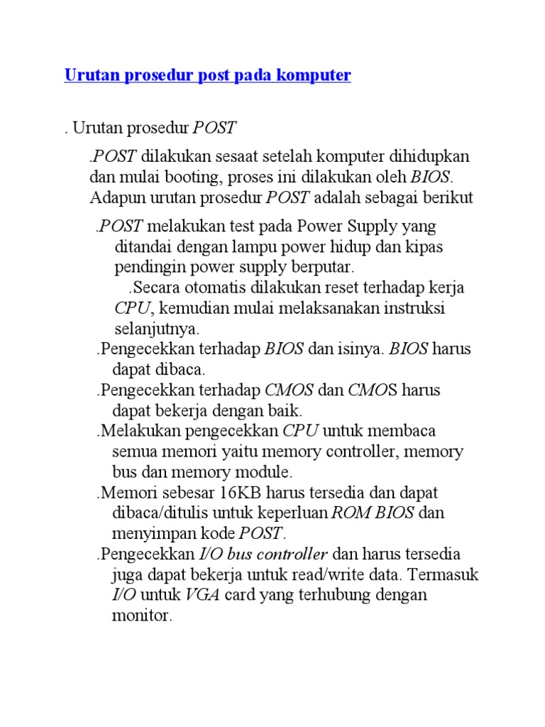 Prosedur POST pada Komputer | PDF