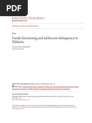 Family Functioning And Adolescent Delinquency In Malaysia Juvenile Delinquency Adolescence