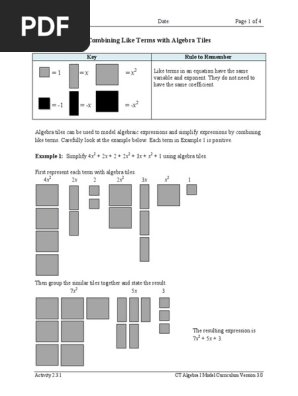 activity 2-1 3 1 combining like terms with algebra tiles