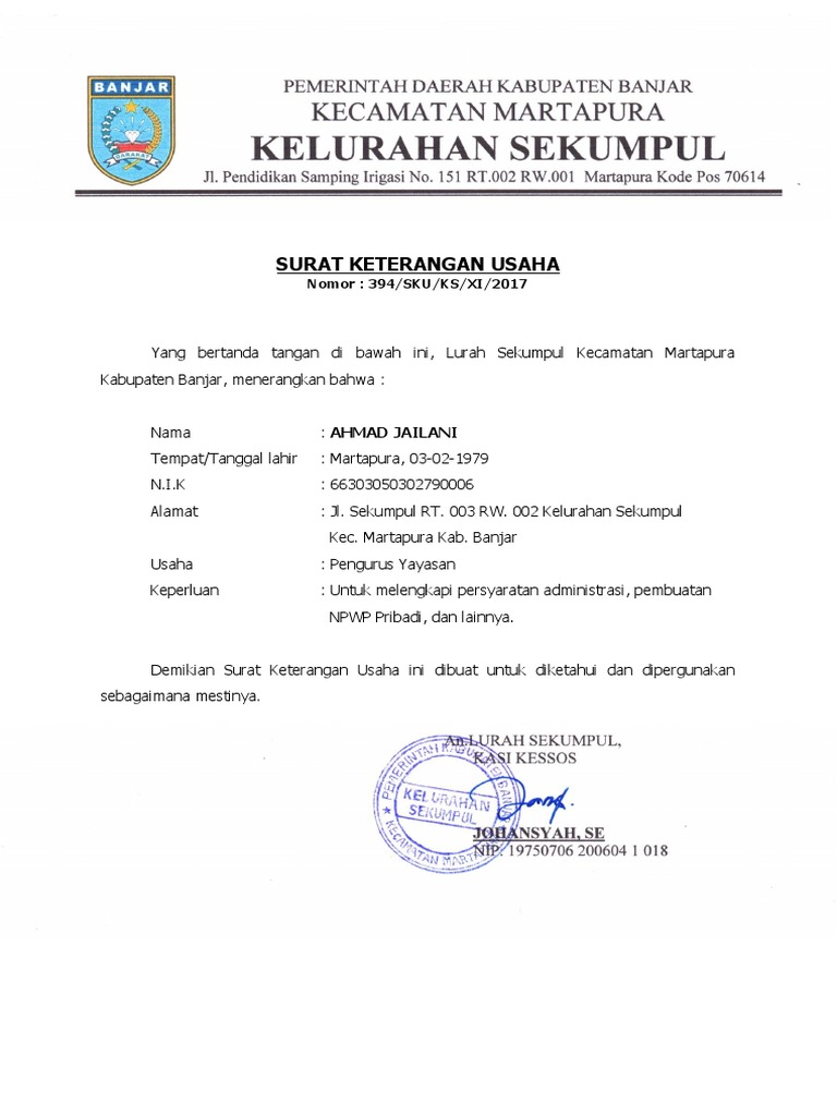 Surat Keterangan Usaha