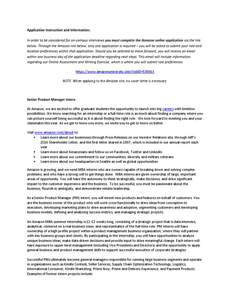Amazon Intern Job Descriptions Internship Strategic Management