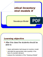 Statistical Inventory Control Models II: Newsboys Model Optimization