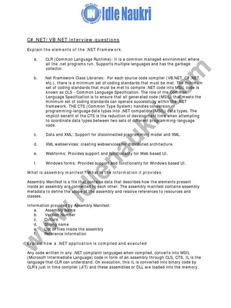 Csharp Interview Questions PDF | PDF | Computers