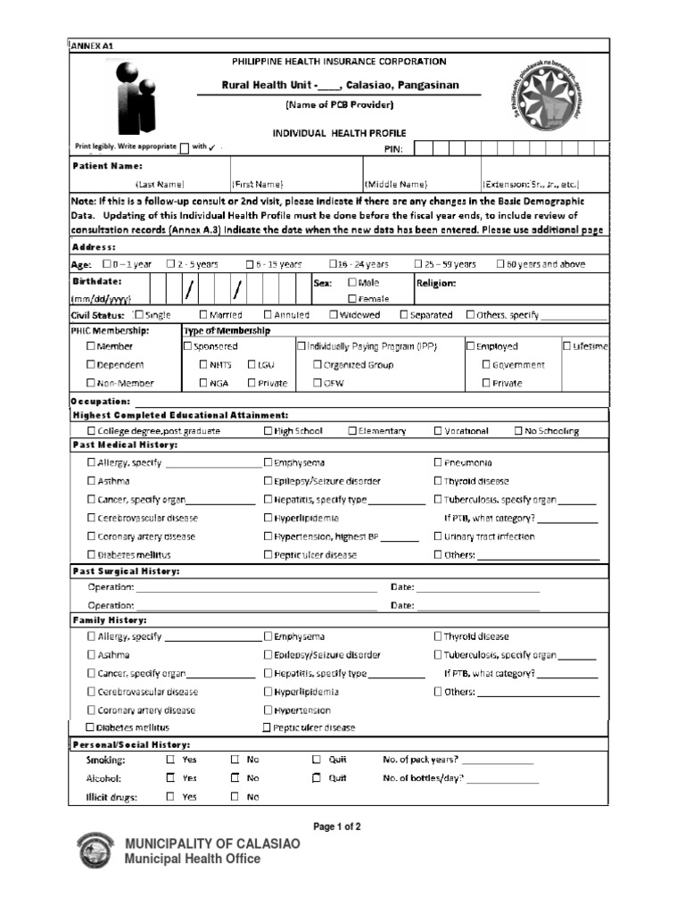 Personal Health Profile Form | PDF