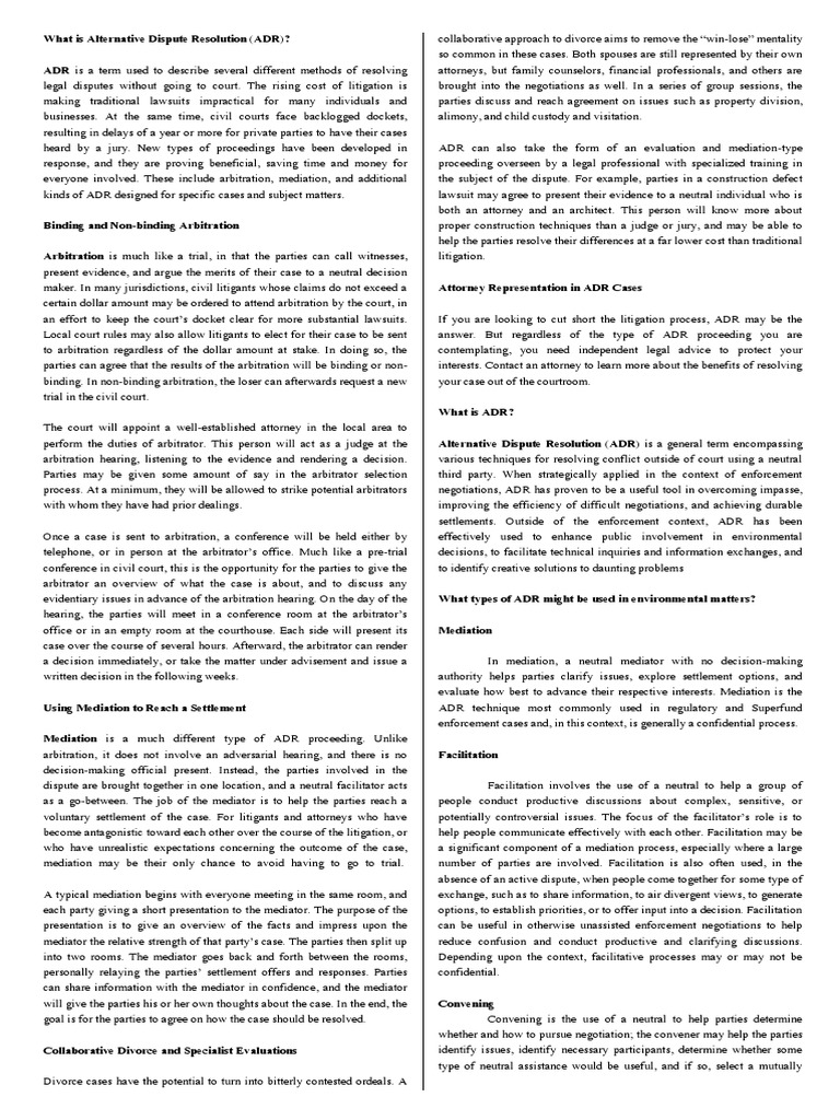Overview of Alternative Dispute Resolution | PDF | Alternative Dispute ...