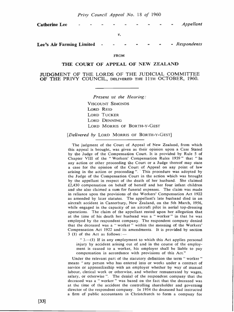 Lee v lee's air farming ltd case citation image