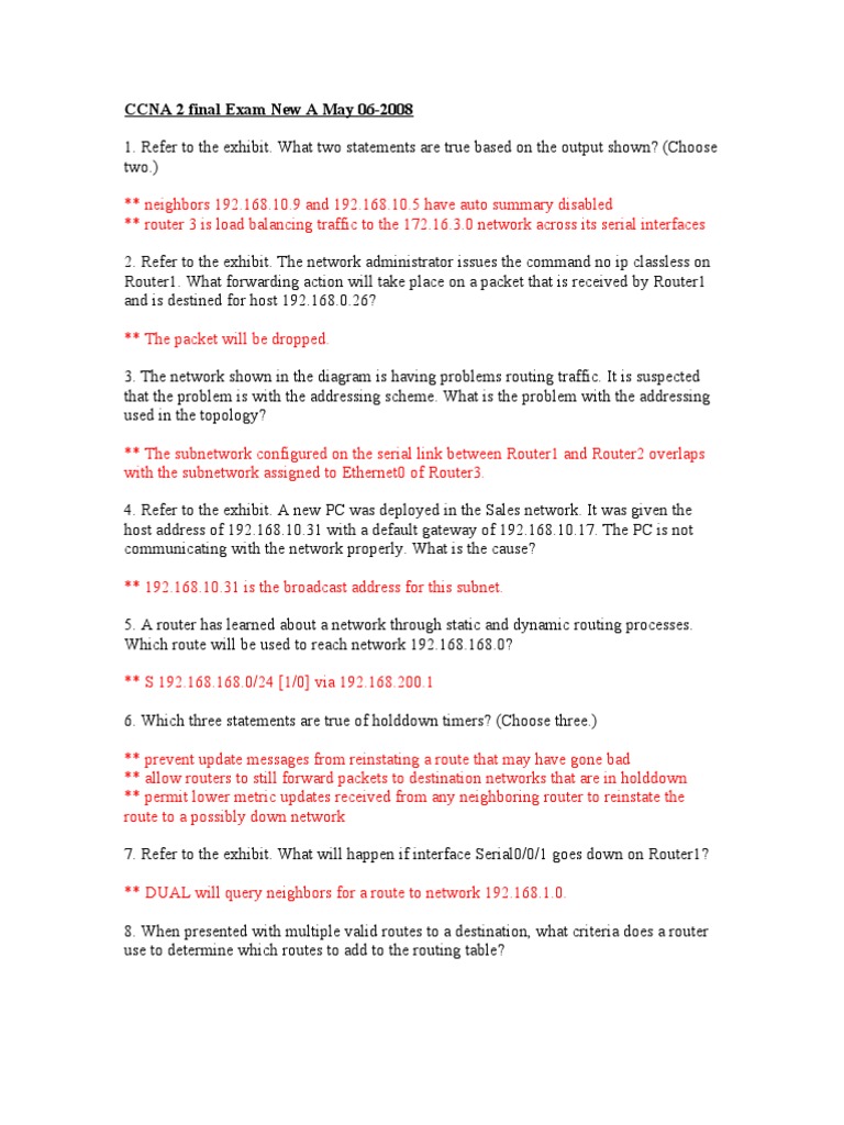 Ccna 2 Final Examaaall Sets 100 | PDF | Router (Computing) | Routing