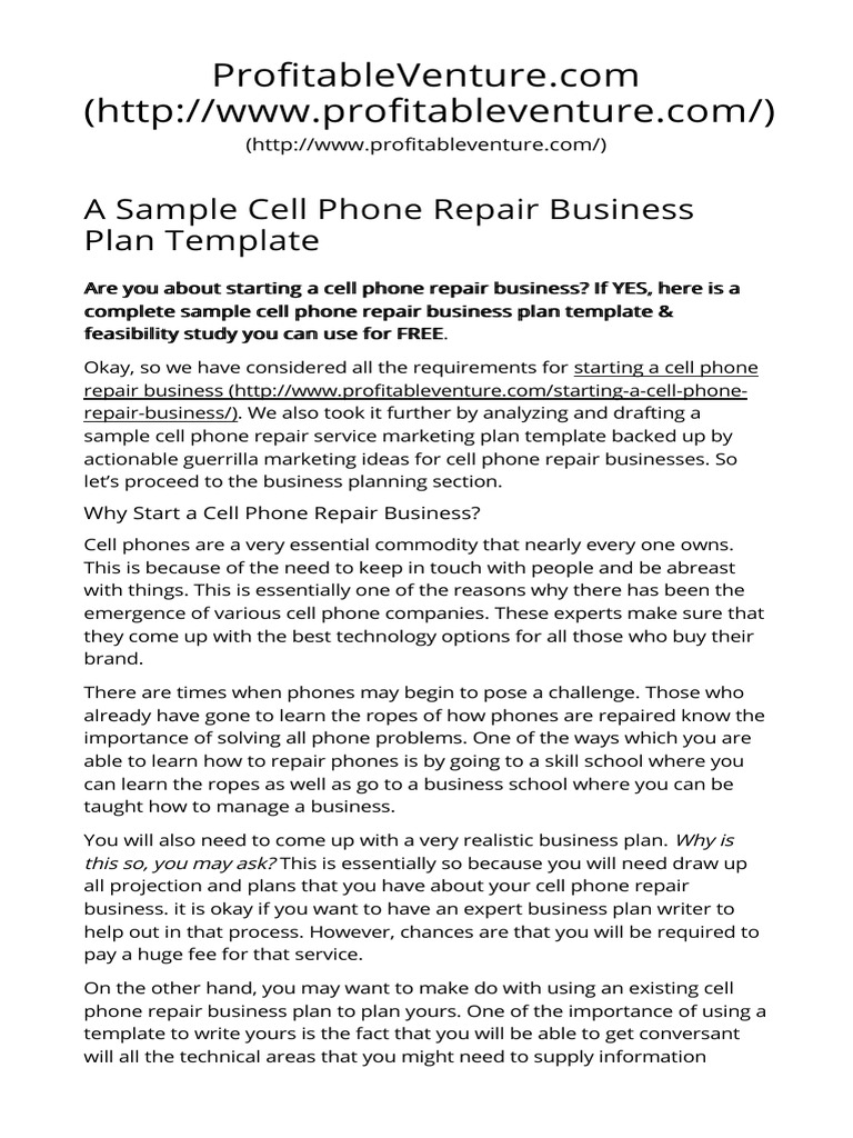 cell phone repair business plan