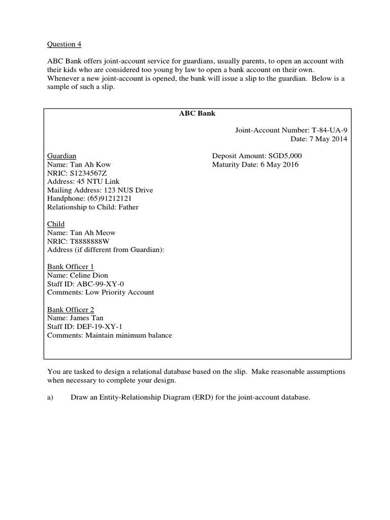 Joint Account Database Design Guide | PDF | Business