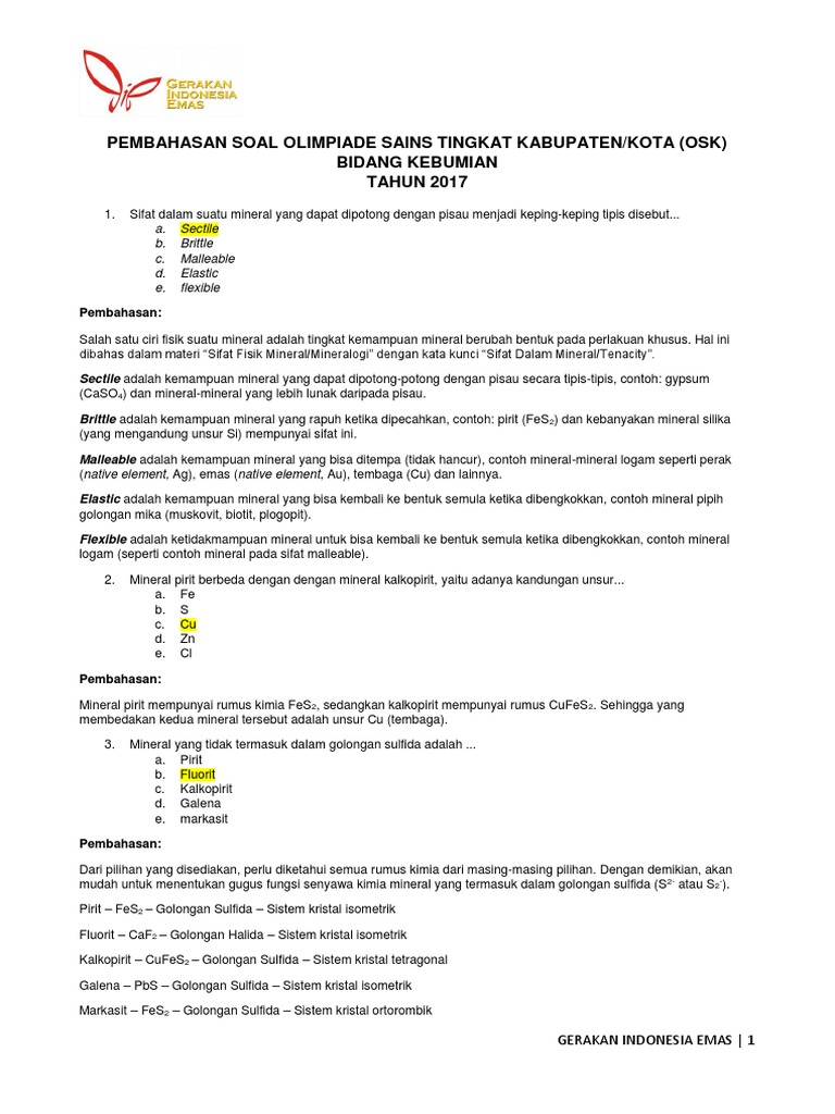 Pembahasan Osk Kebumian 2017 Gerakan Indonesia Emas