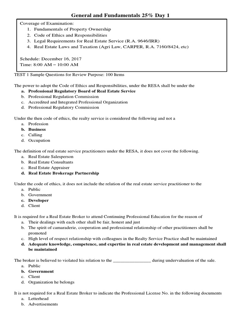 REB ANSWERS Mock Exam 1 General and Fundamentals Download Free PDF