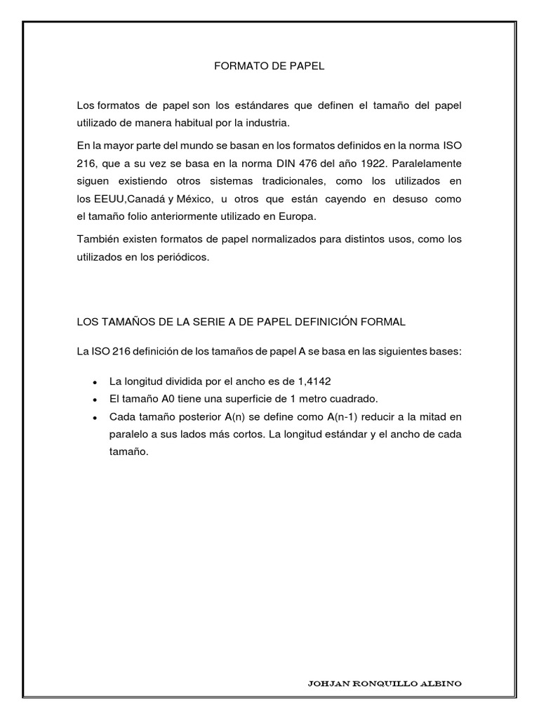 Formatos de Papel: Clases y Dimensiones | PDF | Science | Tecnología ...