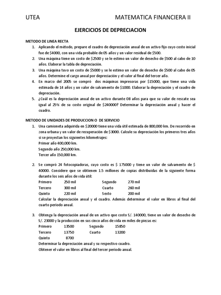 Ejercicios de Depreciación Resueltos | PDF | Depreciación | Negocios ...