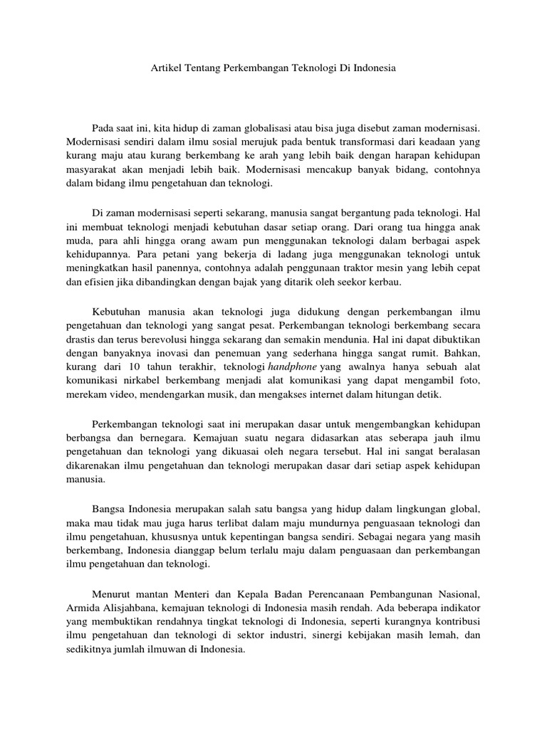Artikel Tentang Perkembangan Teknologi Di Indonesia | PDF