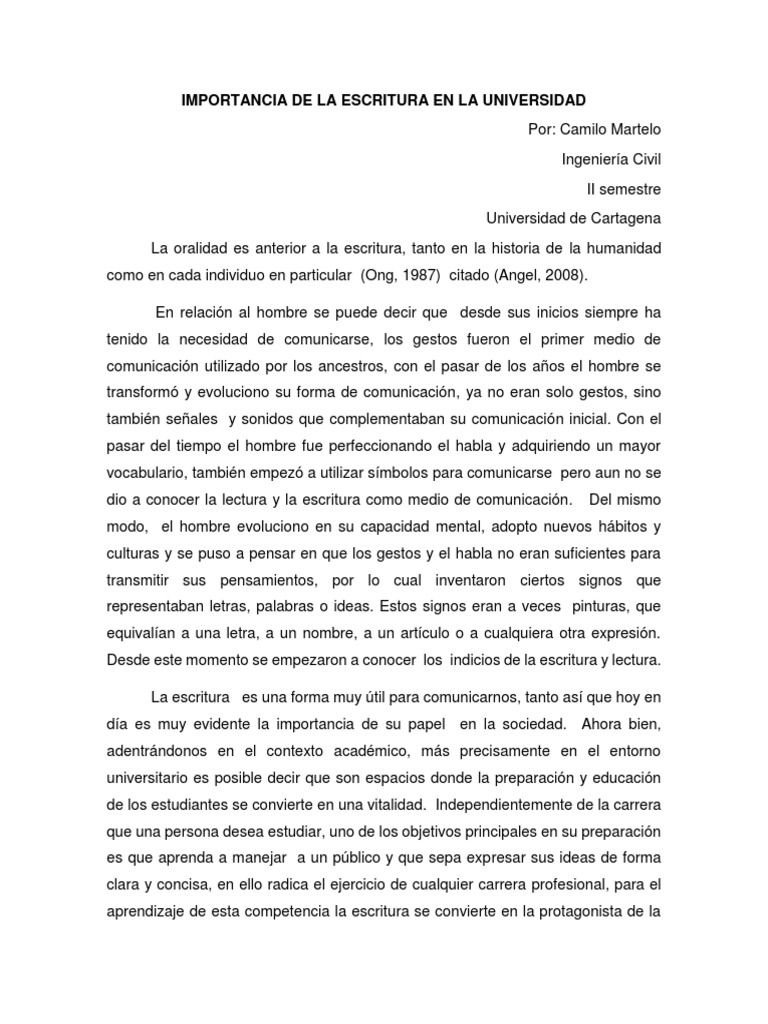 Escritura y su importancia en la universidad | PDF | Escritura ...